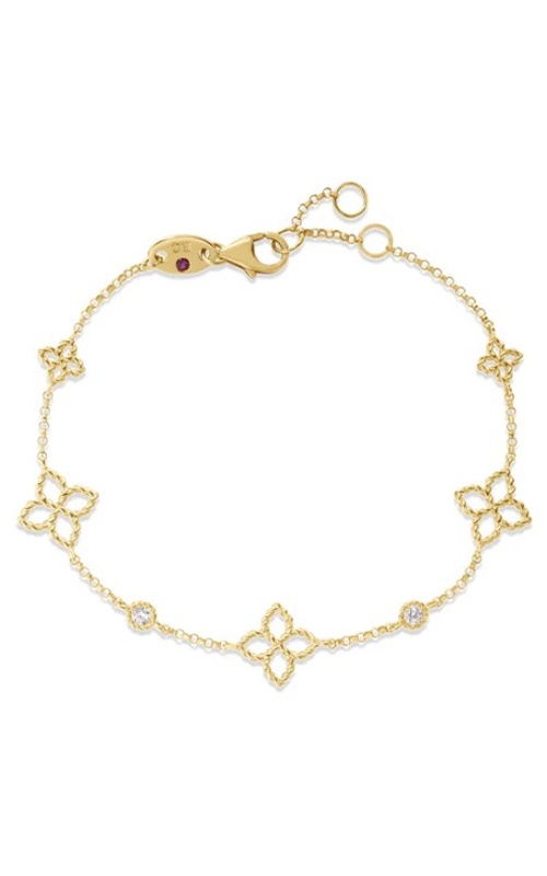 Roberto Coin 18k Yellow Gold 7'' .06ctw Round Diamond Princess Flower Bracelet 7773793AYLBX