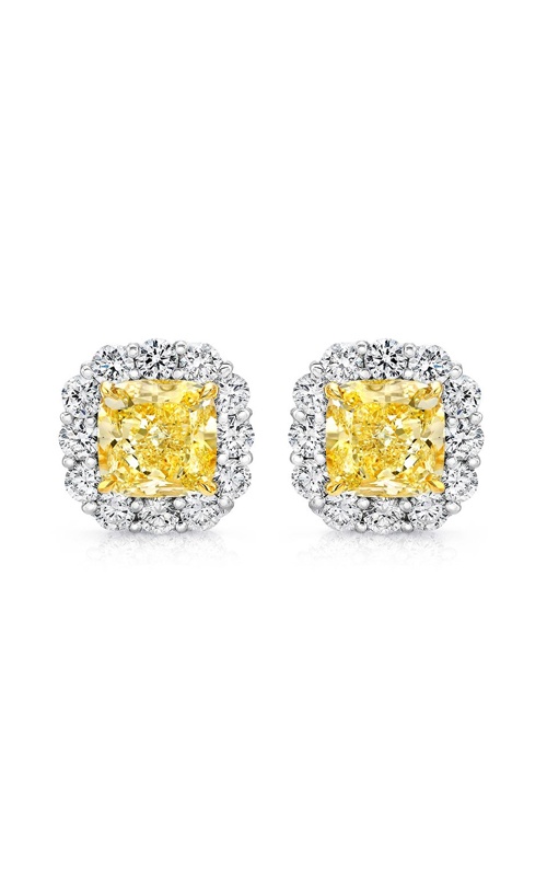 Rahaminov Diamonds Platinum 18k Yellow Gold 4.04ct Fancy Vivid Yellow Internally Flawless VVS2 and 1.34ctw Round Diamond Halo Stud Earrings EAR-6013