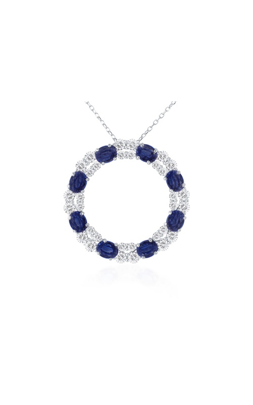Albert's 14k White Gold 1.93ctw Oval Sapphire and .91ctw Round Diamond Circle Necklace P1098