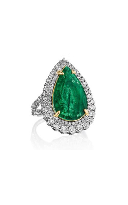 Ashley Lauren 18k Two-Tone 7.92 Pear Emerald 1.93ctw Diamond Ring ALC186