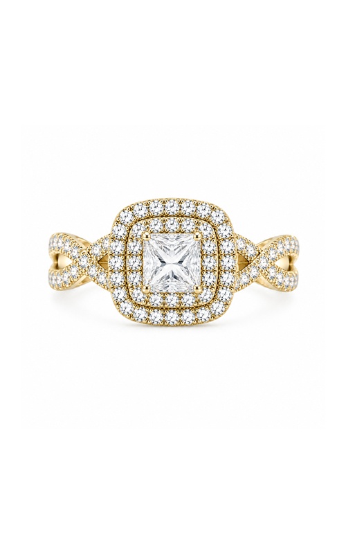 Albert's 14k Yellow Gold .72ct Princess Cut Center I SI1 and .43 Melee Diamond Halo Engagement Ring ER9850-CP075A/V049873