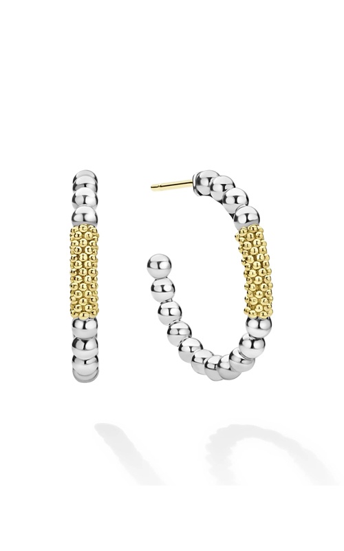 LAGOS Sterling Silver and 18k Yellow Gold Caviar Icon 25x2mm Bar Hoop Earrings 01-82228-00