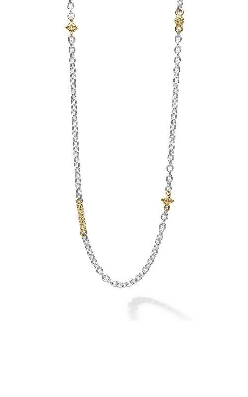 LAGOS Sterling Silver and 18k Yellow Gold Caviar Icon Elements 16-18'' 1.5mm Link Chain Necklace 04-80946-ML