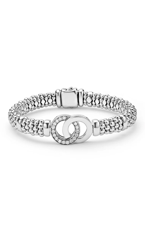 LAGOS Sterling Silver 7'' Signature Caviar Interlocking .39ctw Round Diamond 9mm Beaded Bracelet 05-81692-DD7