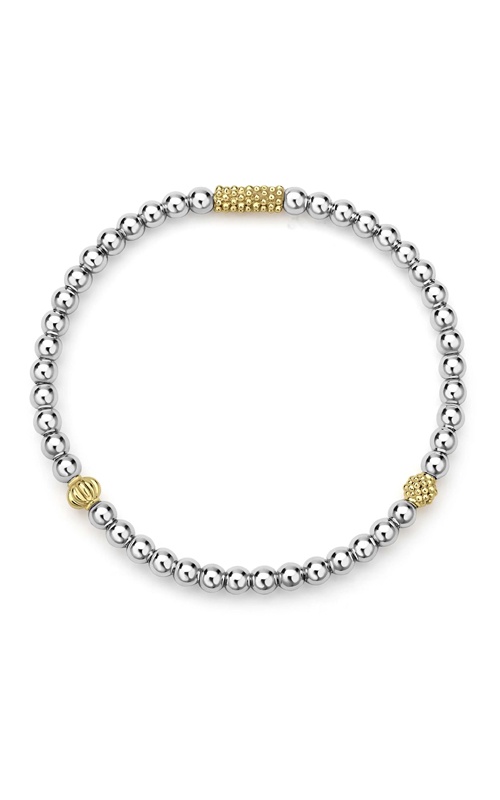 LAGOS Sterling Silver and 18k Yellow Gold Caviar Icon 7'' 4mm Beaded Stretch Bracelet 05-81708-7