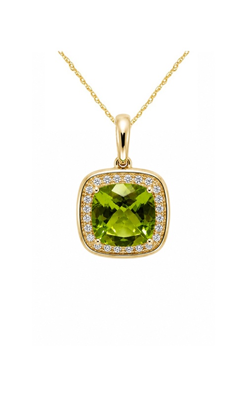 Albert's 14k Yellow Gold 1.45ct Peridot Cushion and .08ctw Diamond Necklace with 18'' Chain C4060X