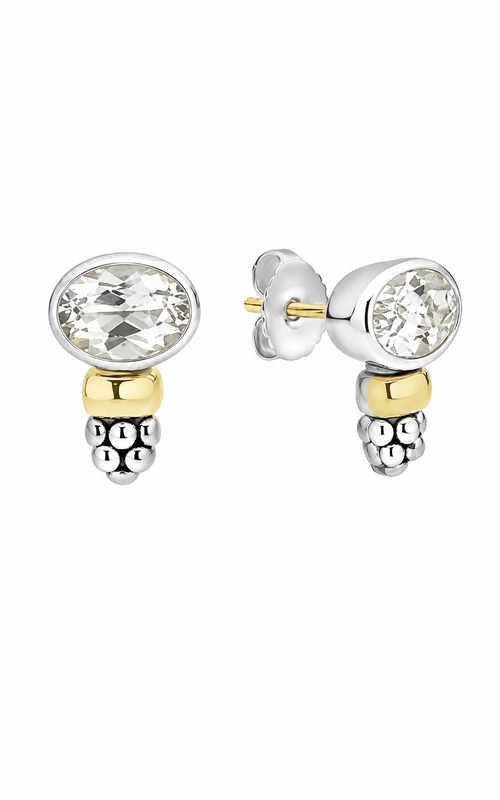 LAGOS Sterling Silver 14ky Signature Caviar 12x8 Two-Tone White Topaz Oval Stud Earrings 01-82235-F