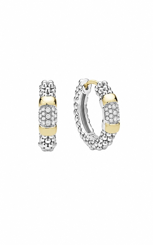 LAGOS Sterling Silver 14ky 3mm Signature Caviar .19tw Two-Tone Diamond Huggie Earrings 01-82237-DD