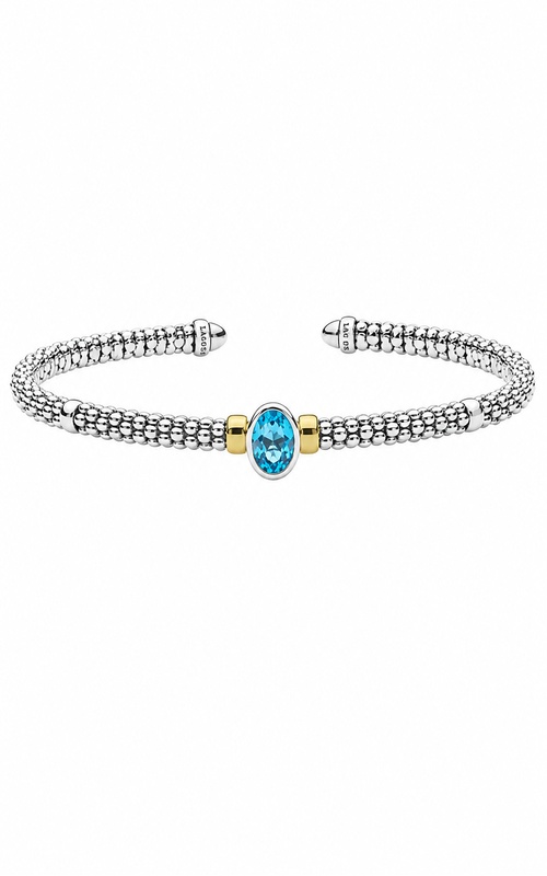 LAGOS Sterling Silver 14ky Signature Caviar 3mm 8x6 Two-Tone Swiss Blue Topaz Oval Mini Versa Torque Bracelet 05-81720-B7