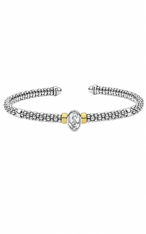 LAGOS Sterling Silver 14ky Signature Caviar 3mm Two-Tone White Topaz Oval Mini Versa Torque Bracelet 05-81720-F7