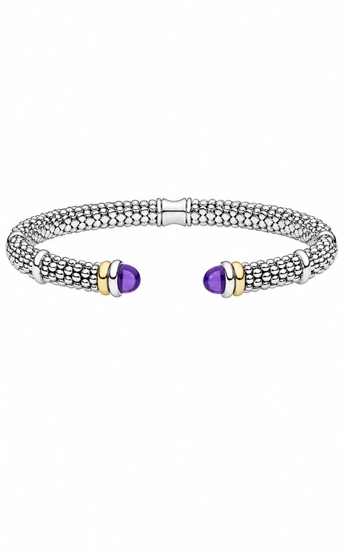 LAGOS Sterling Silver 18ky Signature Caviar 5mm Two-Tone Amethyst Versa Torque Bracelet 05-81724-A7