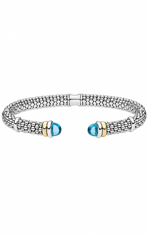 LAGOS Sterling Silver 18ky Signature Caviar 5mm Two-Tone Swiss Blue Topaz Versa Torque Bracelet 05-81724-B7