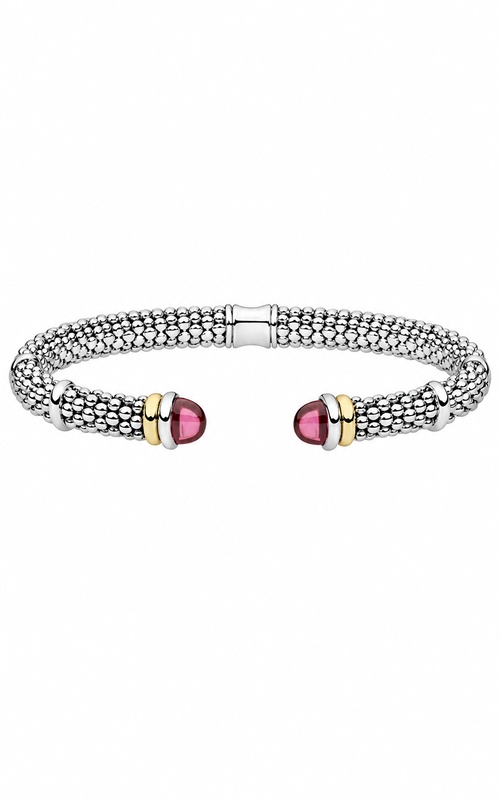 LAGOS Sterling Silver 18ky Signature Caviar 5mm Two-Tone Garnet Versa Torque Bracelet 05-81724-H7