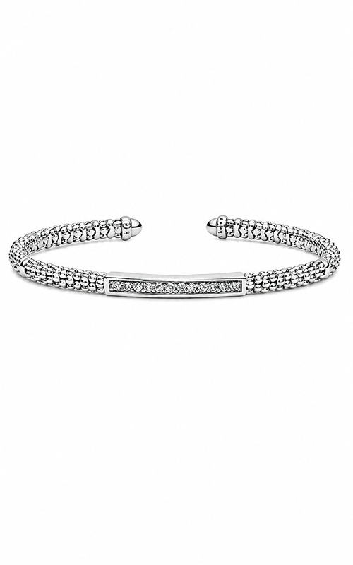 LAGOS Sterling Silver Sparkle Caviar 3mm .22tw Diamond Station Mini Versa Torque Bracelet 05-81725-DD7