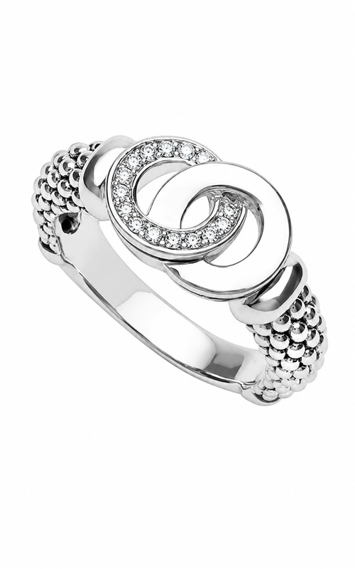 LAGOS Sterling Silver Signature Caviar 18x9 Medium Interlocking Circle .10tw Diamond Ring 02-80833-DD7