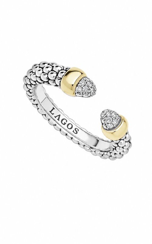 LAGOS Sterling Silver 14ky Signature Caviar 3mm .05tw Two-Tone Diamond Mini Versa Open Stacking Ring 02-80847-DD7