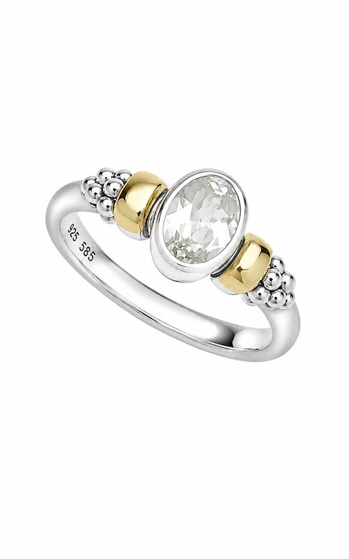 LAGOS Sterling Silver 14ky Signature Caviar 8x6 Two-Tone White Topaz Oval Ring 02-80848-F7