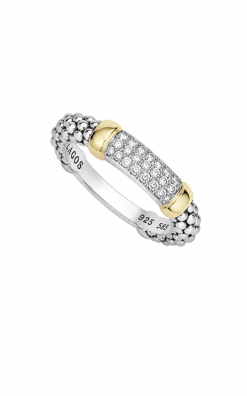 LAGOS Sterling Silver 14ky Signature Caviar 15mm .19tw Two-Tone Medium Diamond Station Ring 02-80859-DD7