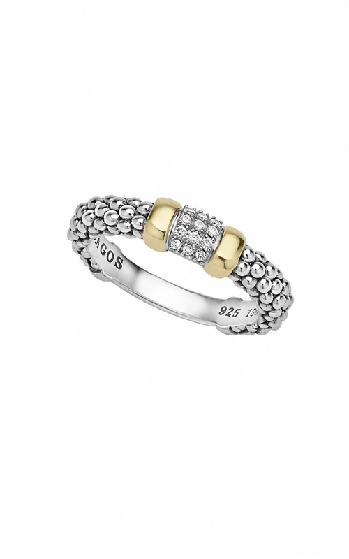 LAGOS Sterling Silver 14ky Signature Caviar 9mm .07tw Two-Tone Small Diamond Station Ring 02-80860-DD7