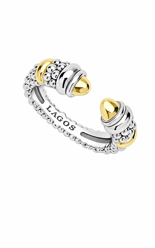 LAGOS Sterling Silver 18ky Signature Caviar 3mm Two-Tone Mini Station Versa Stacking Ring 03-80838-7
