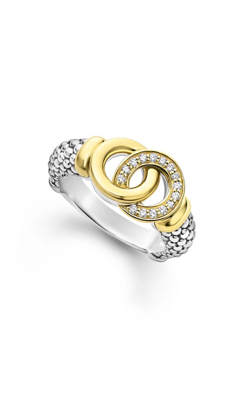 LAGOS Sterling Silver 18k Yellow Gold Signature Caviar .11ctw Diamond Interlocking Ring - SIZE 7 - 02-80803-DD7
