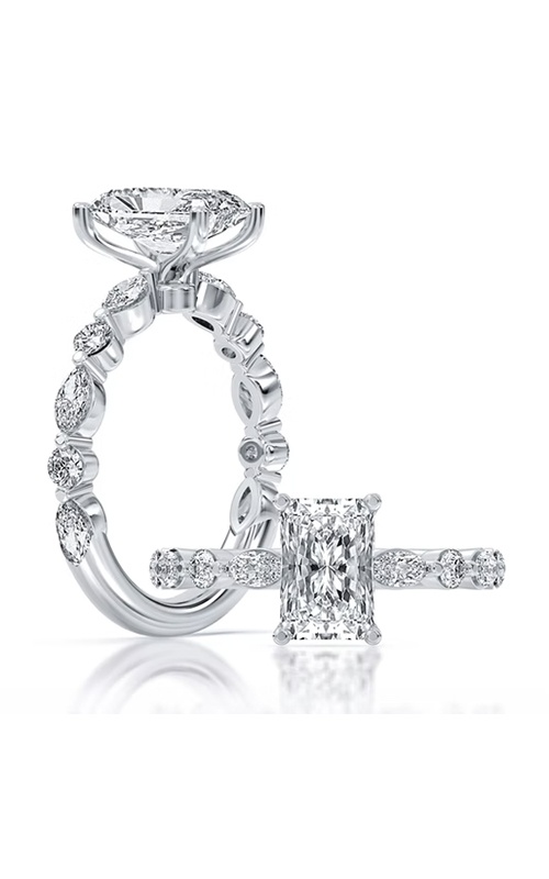 Centurion 14k White Gold 100 Facets 3.01ct E VS1 Radiant Center .87ctw Round & Marquise Lab Grown Diamond Engagement Ring RG058188-RA-H3C-WLG14-7
