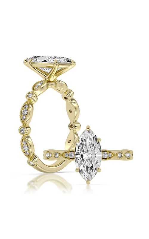 Centurion 14k Yellow Gold 2.54ct E VS2 100 Facet Marquise Center and .19ctw Round Lab Grown Diamond Engagement Ring RG072692-MQ-H2.5C-YLG14-7