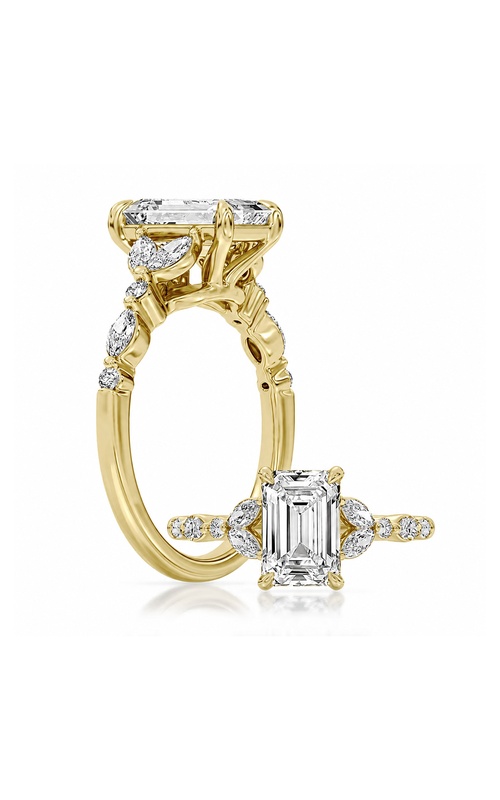 Centurion 14k Yellow Gold 2.08ct 100 Facets Emerald Lab Grown Diamond .47ctw Marquise and Round Lab Grown Diamond Engagement Ring RG073363-EM-H2C-YLG14