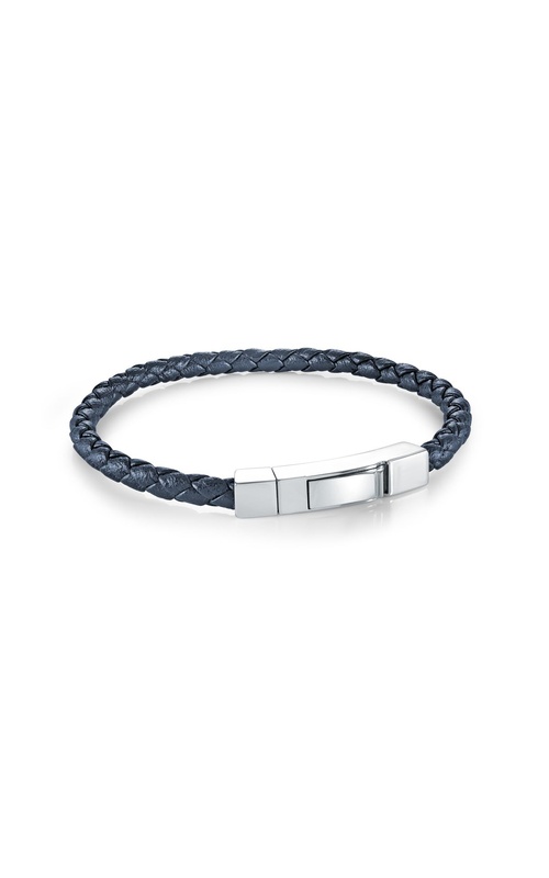 Italgem Stainless Steel 7'' 4mm Blue Navy Leather Bracelet SLB689-7