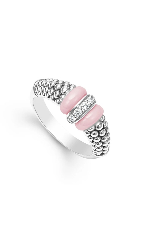 LAGOS Sterling Silver .11ct Diamond Pink Ceramic and Caviar Ring - SIZE 7 - 02-80732-CP7