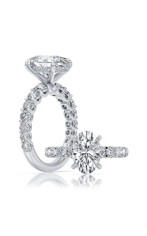 Centurion 14k White Gold 3.09ct Oval E VVS2 and 1.55ctw Round Lab Grown Diamond Hidden Halo Engagement Ring