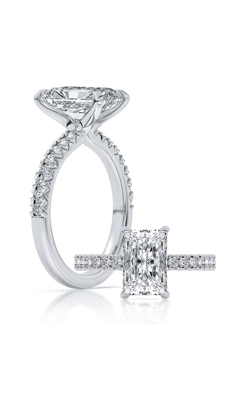 Centurion 14k White Gold 2.56ct E VS2 100 Facets Radiant Center and .36ctw Round Lab Grown Diamond Swan Head Engagement Ring RG062194-RA-H2.5C-WLG14-7