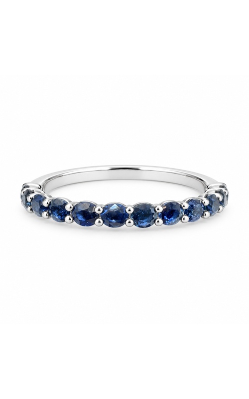 Albert's 14k White Gold .96ctw Oval Shaped Blue Sapphire East West Fancy Cut Band