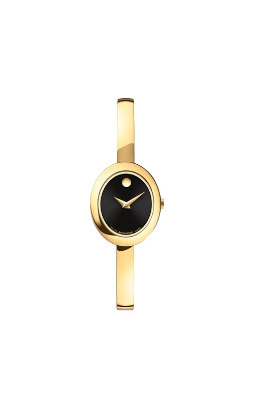 Movado Ladies' Oval Gold Tone Black Dial Bangle Watch 0608110
