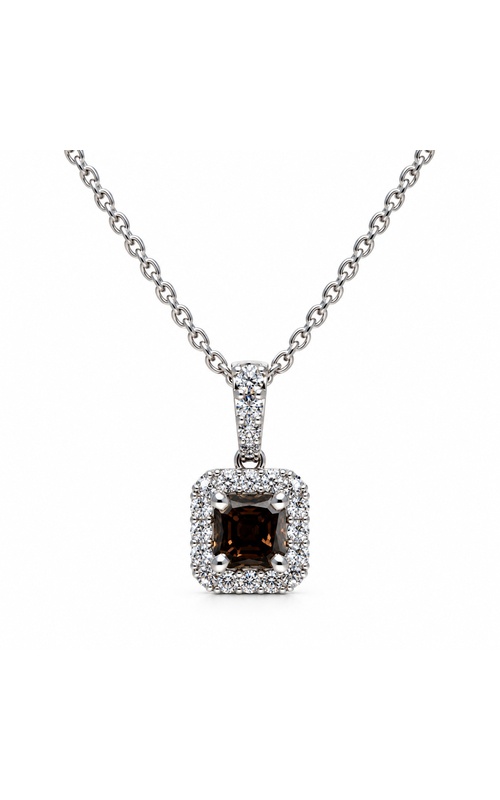 Ashley Lauren 14k White Gold .50ct Square Emerald Cut Fancy Dark Pinkish Brown SI2 .13ctw Round Diamond 16-18'' Adjustable Halo Necklace FB-535/P1422-A052A