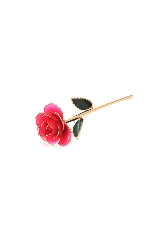 Albert's Lacquer Dipped Gold Trimmed Pink Rose With Box and Stand D-3