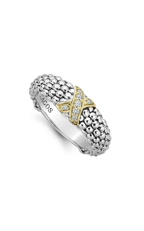 LAGOS Sterling Silver 18k Yellow Gold 6mm .08ctw X Ring - SIZE 7 - 02-80393-007