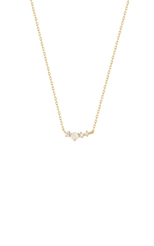 Aurelie Gi 14k Yellow Gold Opal .08ctw Round Diamond Adjustable Necklace AGGN01005G-DA