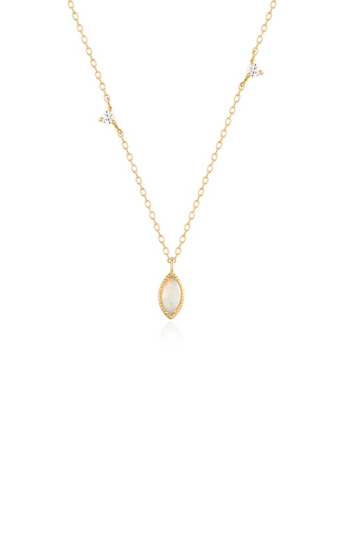 Aurelie Gi 14k Yellow Gold 17''-19'' 2.5mm Marquise Opal .19ctw Round Lab Grown Diamond Necklace AGGN04204G-OP