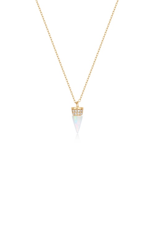 Aurelie G 14k Yellow Gold 16''-18'' Opal and Round .17ctw Lab Grown Diamond Adjustable Necklace