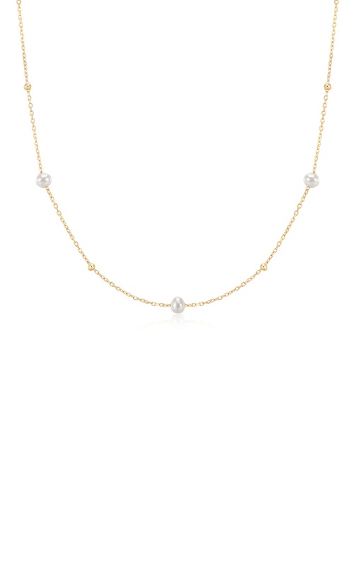 Aurelie Gi 14k Yellow Gold 16''-18'' Pearl and Gold Beaded Adjustable Necklace AGGN04902G-PL