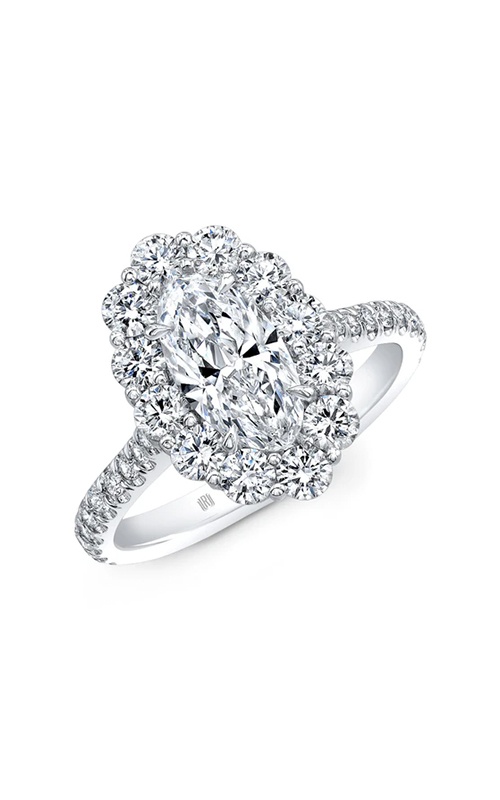 18K White Gold .72CT Moval GIA F SI1 .49CTW Round .27CTW Round Diamond Engagement Ring M24-0063