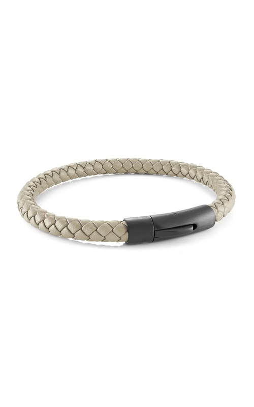 Italgem Black IP Stainless Steel Clasp Oatmeal Leather 8'' Bracelet SLB660-8