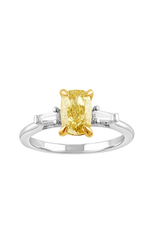 Albert’s 14K White & Yellow Gold 1.56CT Cushion Modified Brilliant Fancy Intense Yellow and .15CTW Baguettes Lab Diamond Engagement Ring LGUDR01153Z150GT87