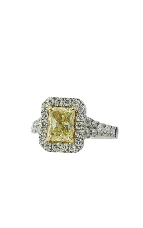 Albert’s 18K White & Yellow Gold 1.51CT Radiant Fancy Light Yellow  1.22CTW Rounds Halo Diamond Engagement Ring ER9839-RA151-FY