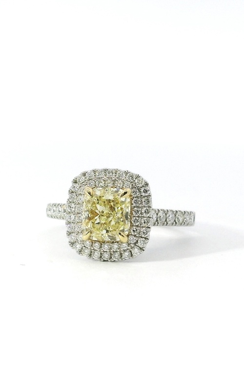 Albert’s 18K White Gold 1.51CT Cushion Fancy Yellow .51CTW Round Halo Diamond Engagement Ring ER9852-C15