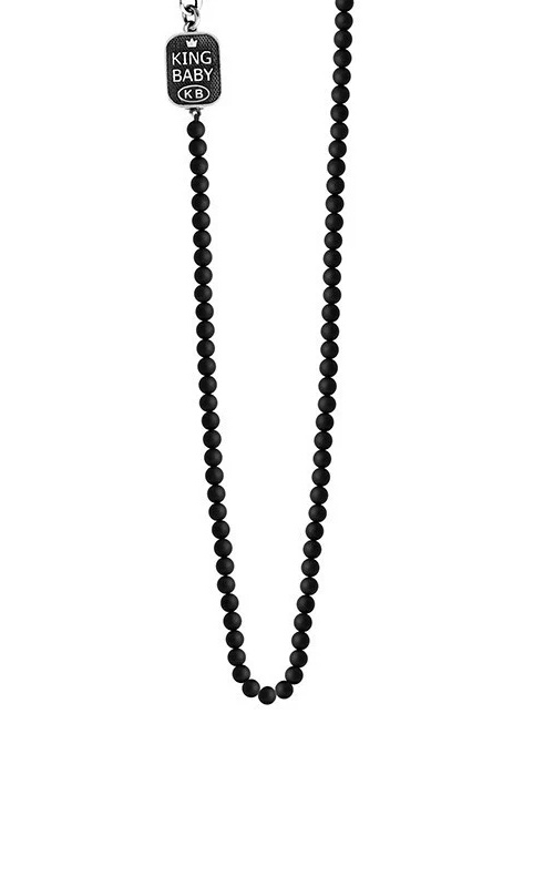 King Baby Sterling Silver Black Onyx 20'' 3mm Bead Necklace K55-5300-20