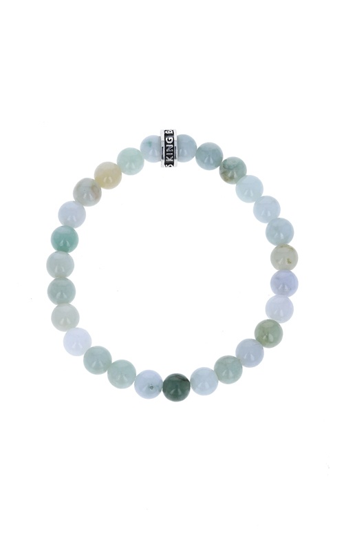 King Baby Sterling Silver 8.75'' 8mm Burma Jade Beaded Bracelet with Logo K40-5804JDE-8.75