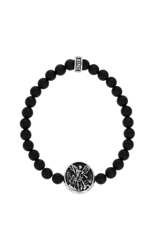 King Baby Sterling Silver 8.75'' 6mm Black Onyx St. Michael Beaded Bracelet K40-7800-8.75