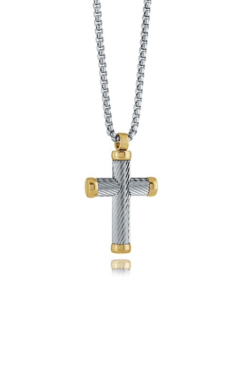 Italgem Stainless Steel Gold IP 22'' Twist Line Cross Necklace SC237